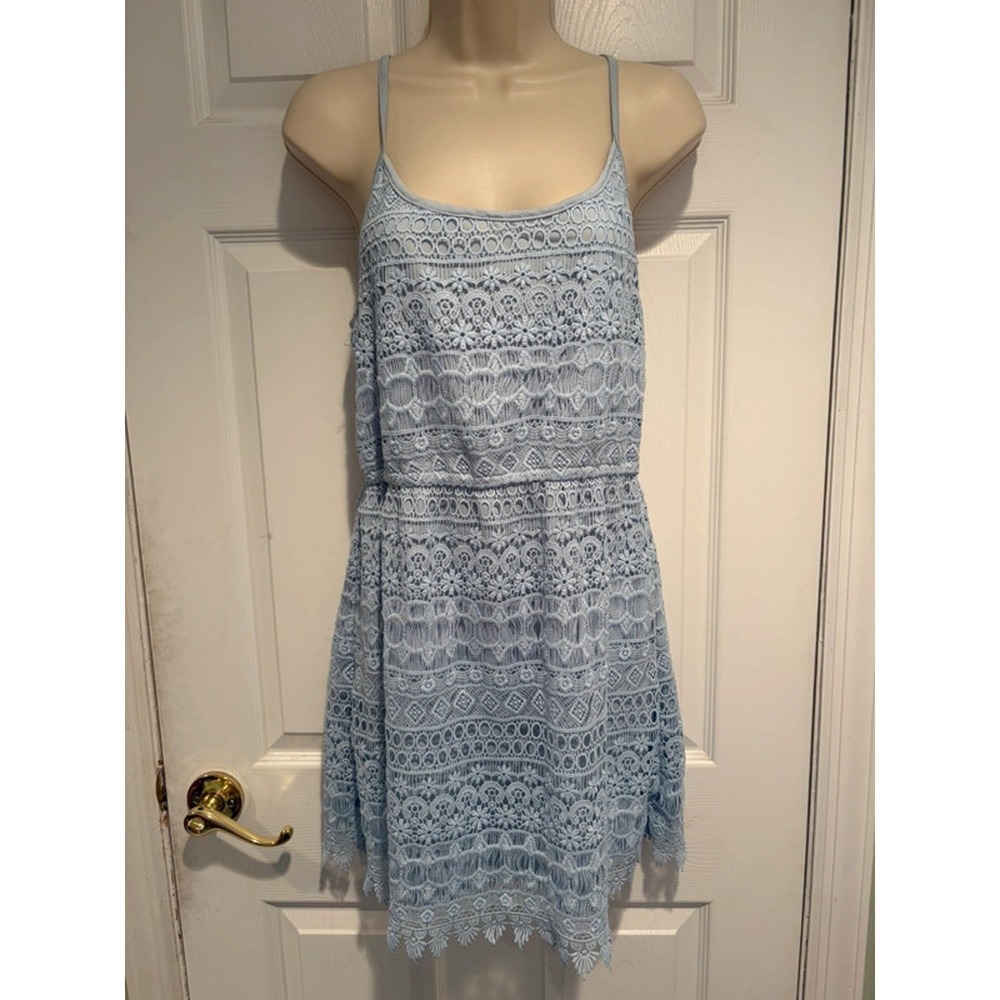 Divided H&M Crochet Lace Mini Dress Blue Boho Sleeveless 02532071 Womens M